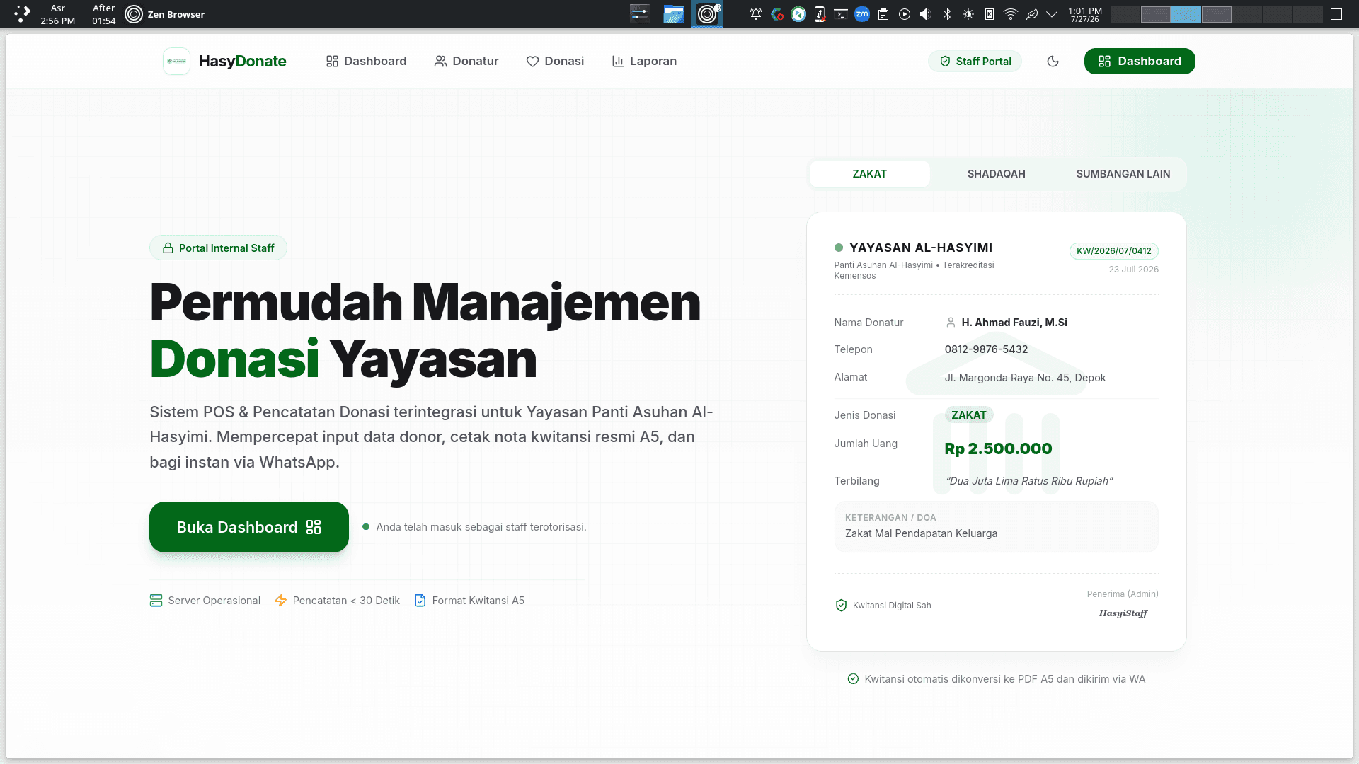 Hasydonate - Sistem Informasi Donasi Yayasan Al-Hasyimi Surabaya